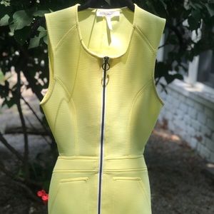 Yellow scuba fabric cutout back BCBG dress